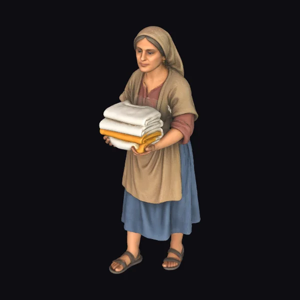 Woman with Laundry Stack