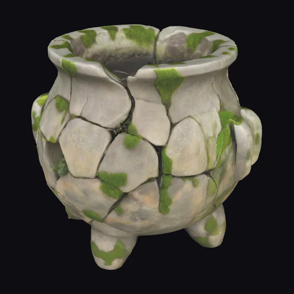 Ancient Cracked Stone Cauldron