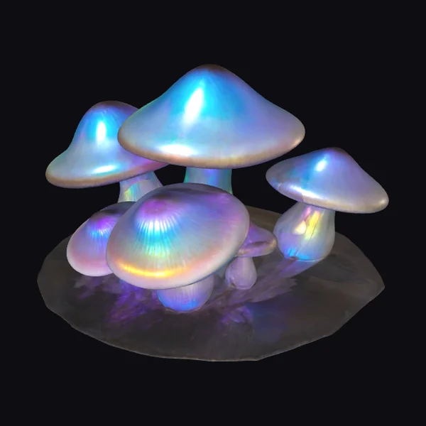 Glowing Iridescent Mushroom Cluster