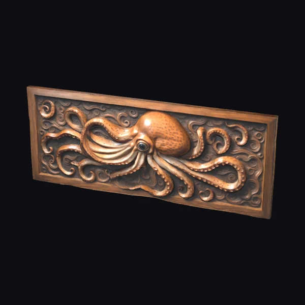 Wooden Relief Squid Sculpture