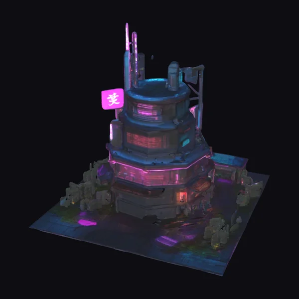 Cyberpunk Pagoda Tower