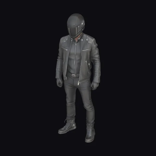 Biker in Black Leather