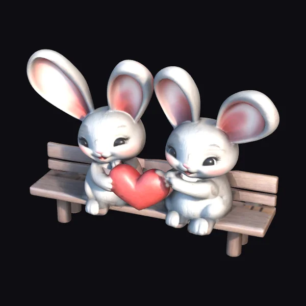 Two Rabbits on Bench