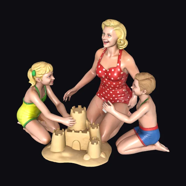 Family Builds Sandcastle