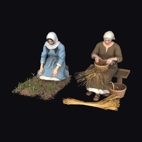 Women Planting and Weaving