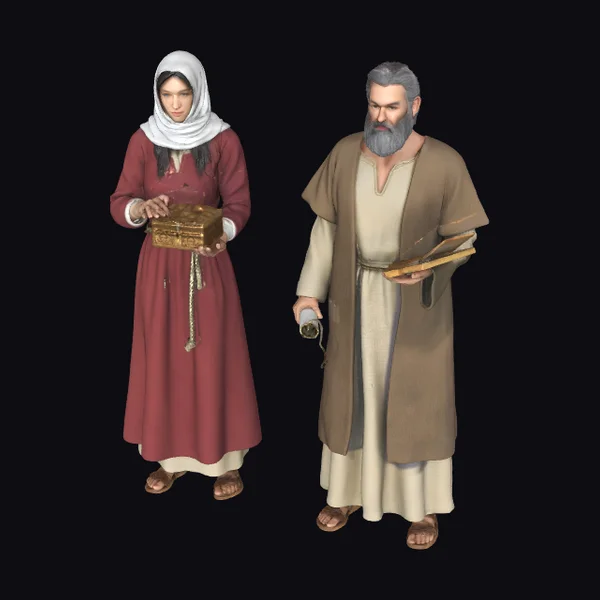 Ancient Couple Holding Objects