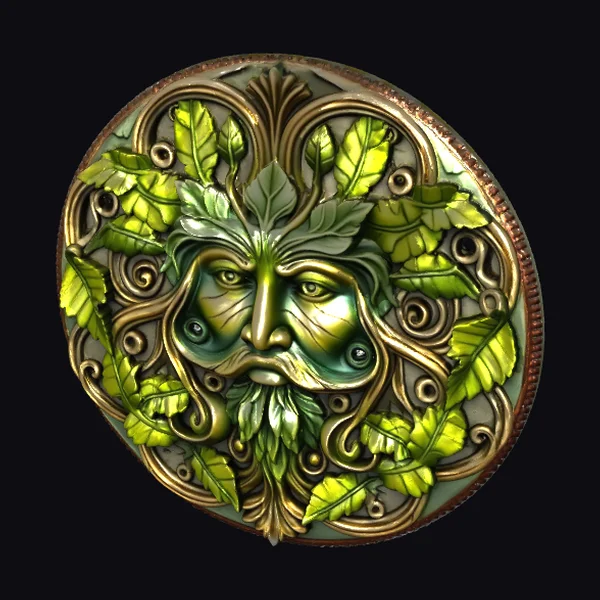 Green Leafy Face Brooch