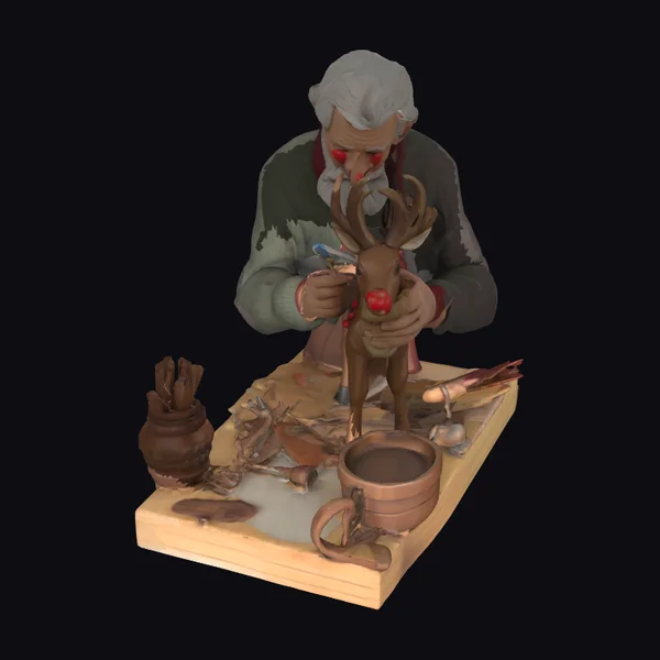 Elderly Toymaker with Reindeer