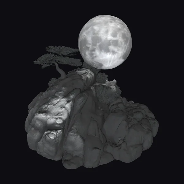 Rocky Moonlit Bonsai Scene