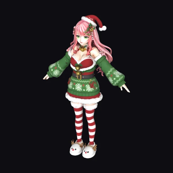 Pink Christmas Anime Girl