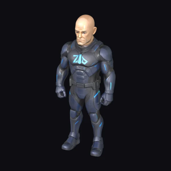 Bald Cyberpunk Male Soldier