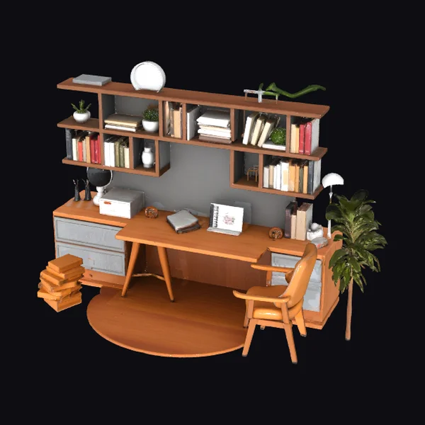 Wooden Study Desk Setup