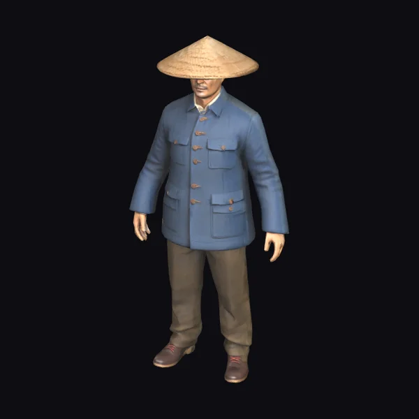 Asian Farmer with Conical Hat