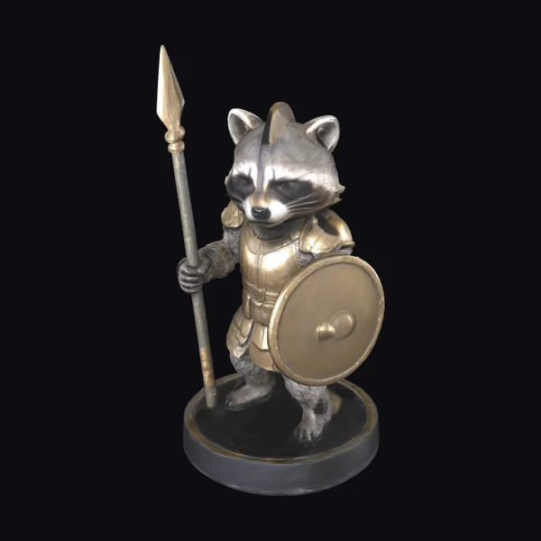Armored Raccoon Warrior Statue
