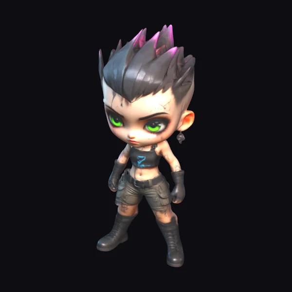 Cyberpunk Chibi Warrior Girl