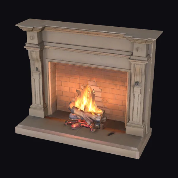 Stone Fireplace with Wood Fire