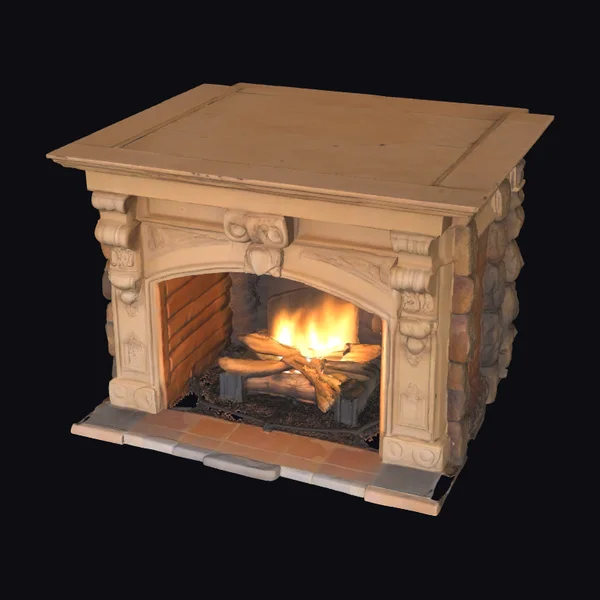 Wooden Fireplace with Fire