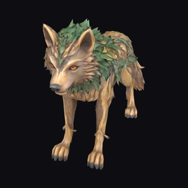 Wooden Wolf with Leaves