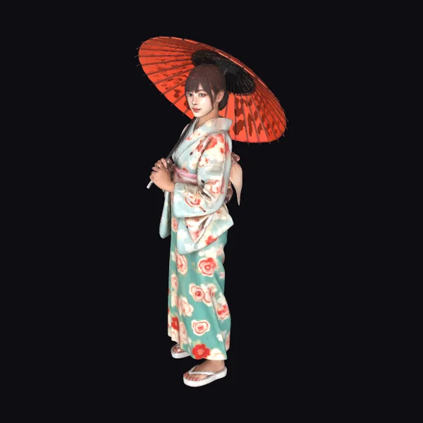 Woman in Kimono Holding Umbrella