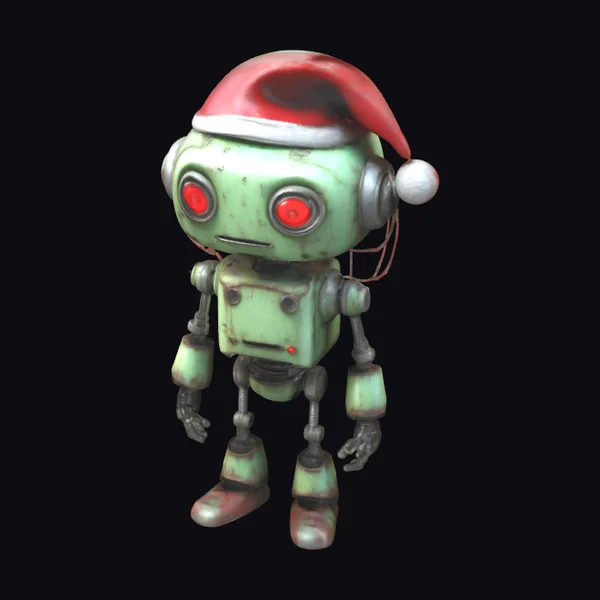 Worn Robot with Santa Hat