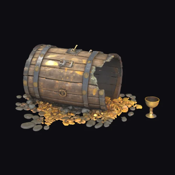 Broken Wooden Treasure Barrel
