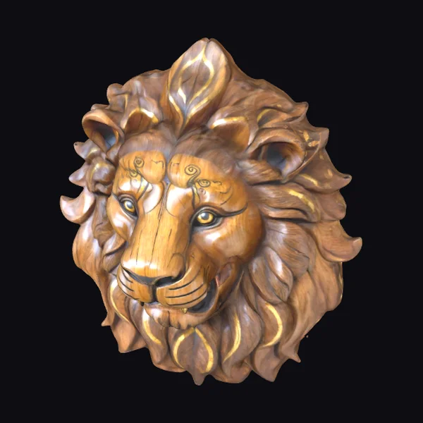Wooden Lion Head Sculpture