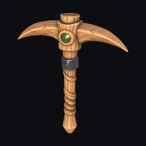 Wooden Pickaxe with Green Gem