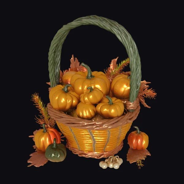 Golden Pumpkins in Basket
