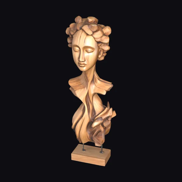 Wooden Female Bust Sculpture