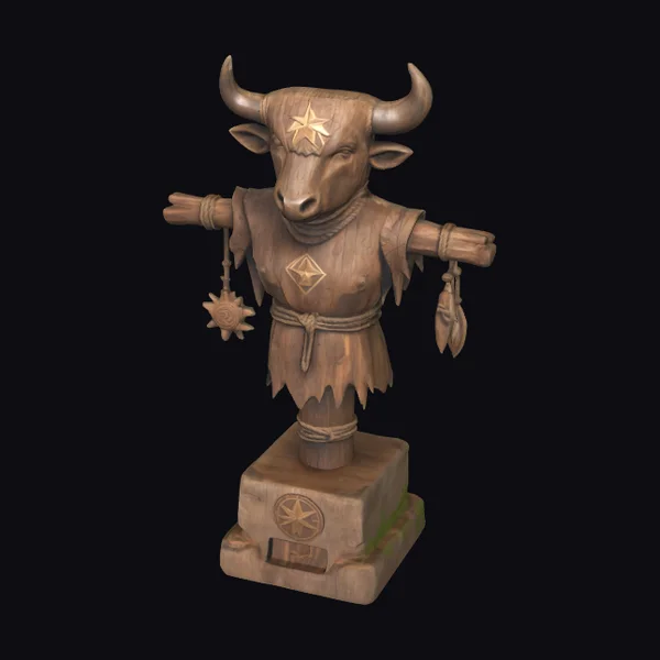 Wooden Bull Totem Statue