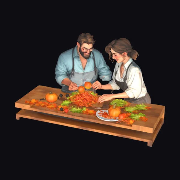 Couple Preparing Thanksgiving Feast