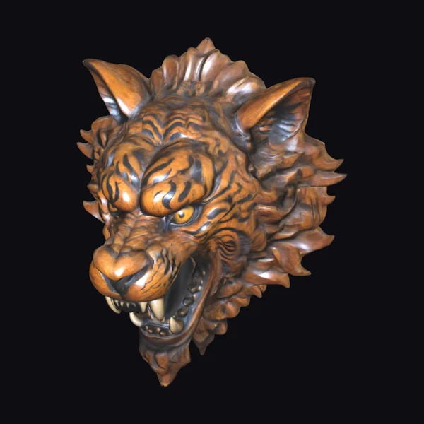 Wooden Demon Tiger Bust