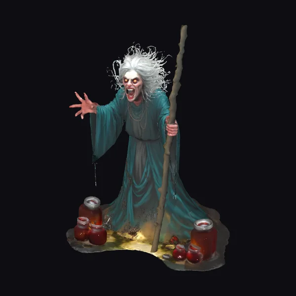 Witch with Red Jars