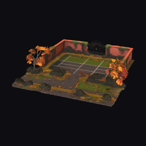 Abandoned Tennis Court Scene