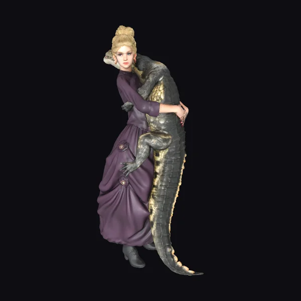 Woman Hugging Large Crocodile