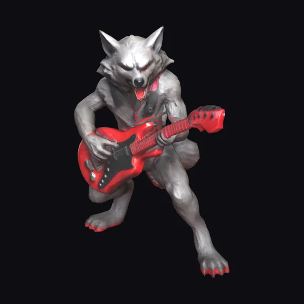 Wolf Playing Red Guitar