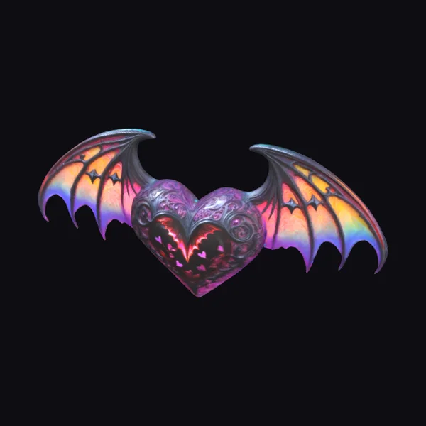 Carved Crystal Bat Wing Heart