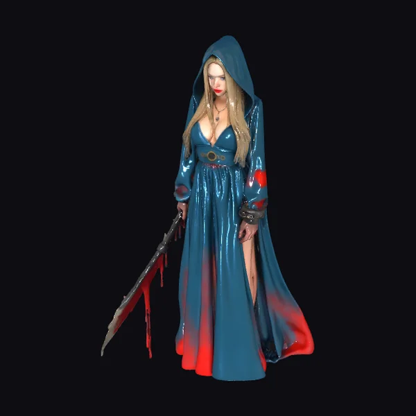 Woman in Blue Hooded Dress