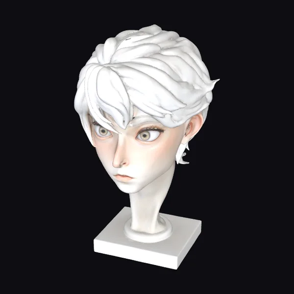 Anime Style White Hair Bust