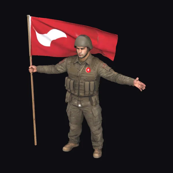 Turkish Soldier with Flag