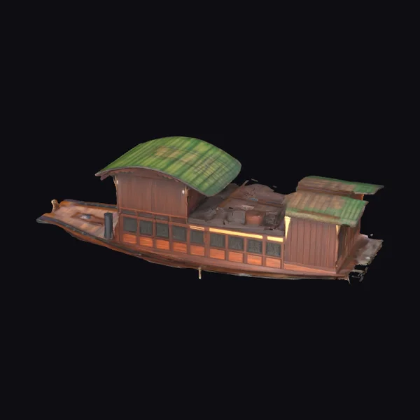 Wooden Houseboat with Canopy