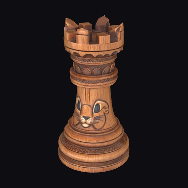 Wooden Chess Rook Cat