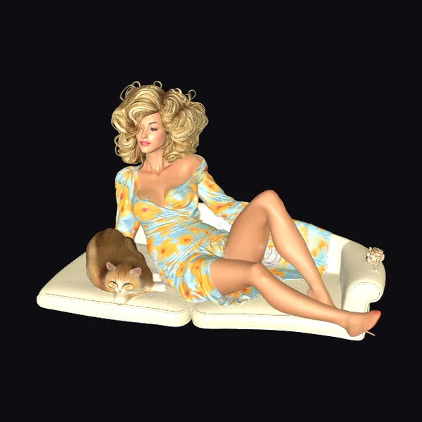 Woman with Cat on Sofa