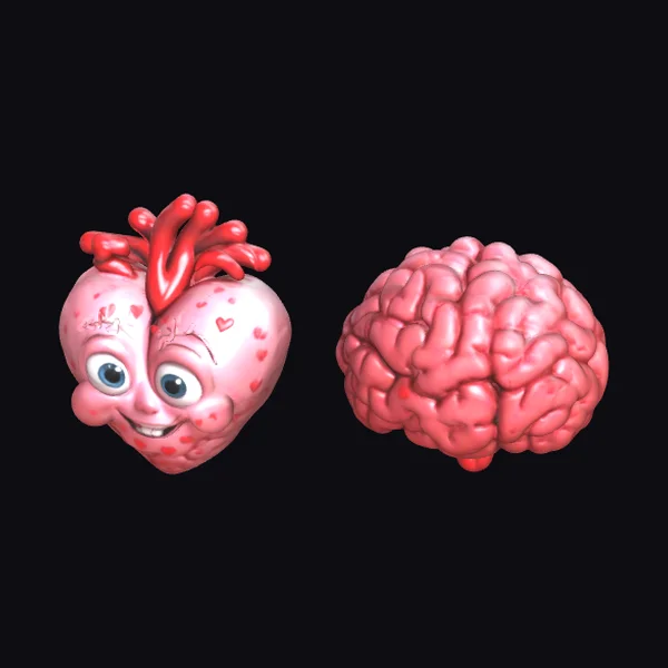 Cartoon Heart Brain Duo