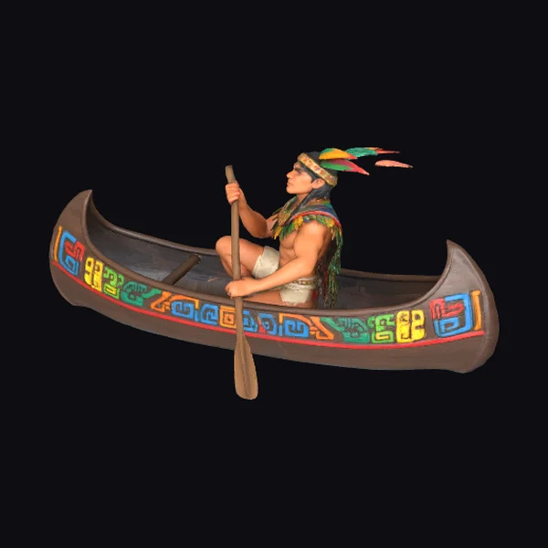 Aztec Man in Canoe