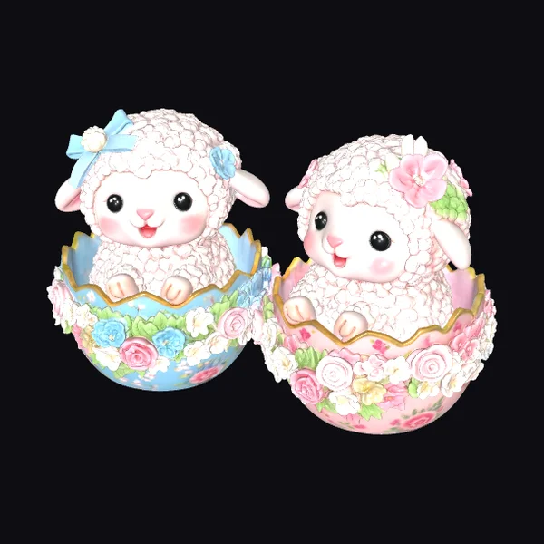 Floral Lambs in Eggs