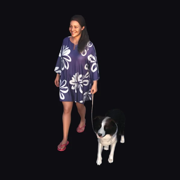 Woman Walking Border Collie