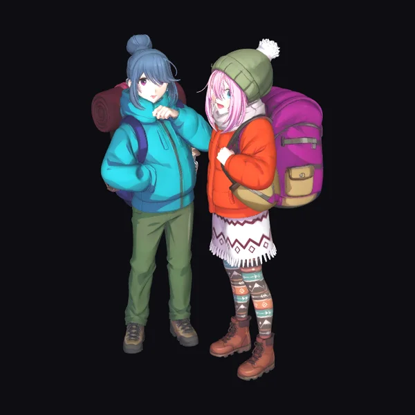 Hiking Friends Cartoon Duo