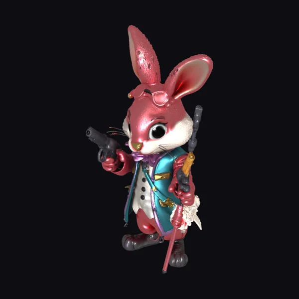 Armed Pink Bunny Character