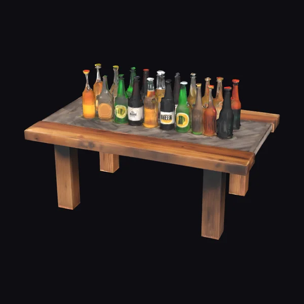 Wooden Table with Bottles